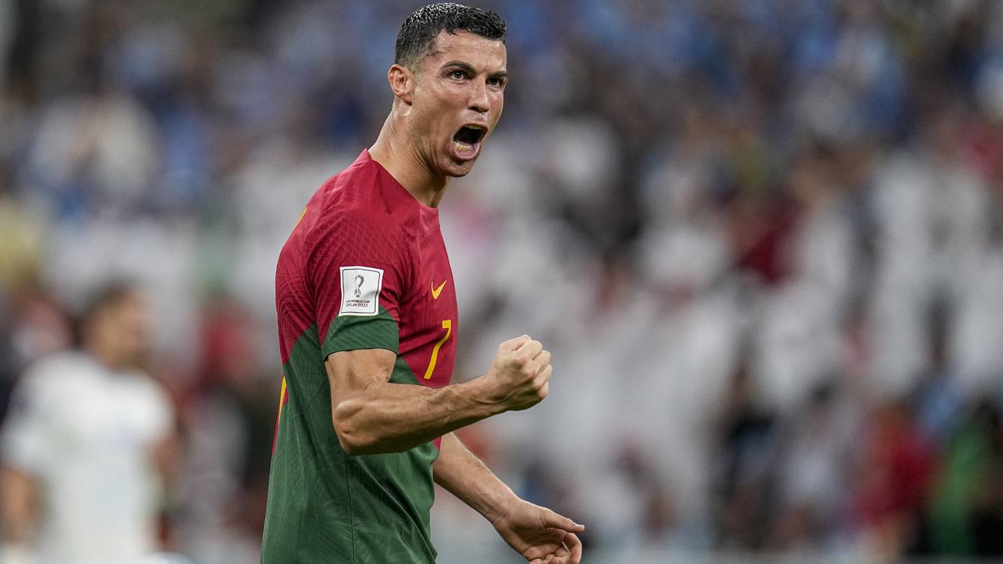 Portugal's Cristiano Ronaldo celebrates after claiming a goal against Uruguay. Photo / AP