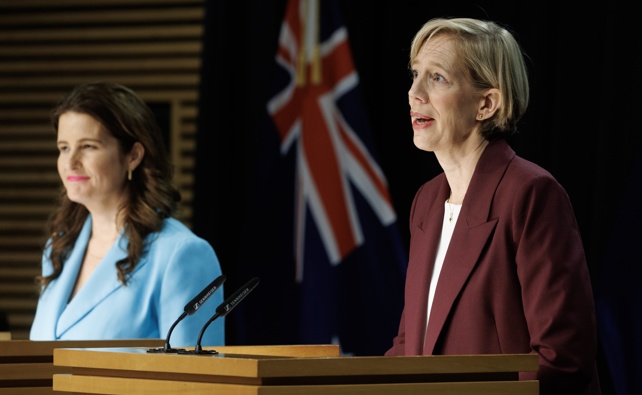 New Reserve Bank of NZ Governor Dr Anna Breman and Finance Minister Nicola Willis during the press conference at the Beehive theatrette, Parliament, Wellington. 24 September, 2025. NZ Herald photograph by Mark Mitchell