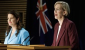 New Reserve Bank of NZ Governor Dr Anna Breman and Finance Minister Nicola Willis during the press conference at the Beehive theatrette, Parliament, Wellington. 24 September, 2025. NZ Herald photograph by Mark Mitchell