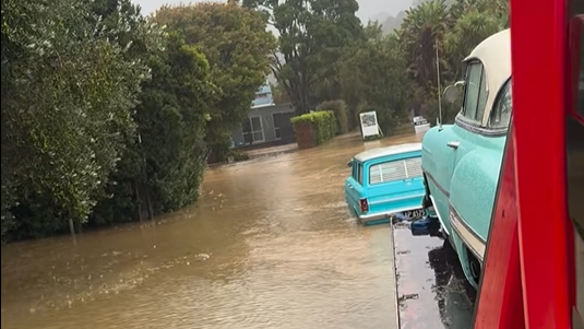 Live: Classic cars caught in Coromandel flooding