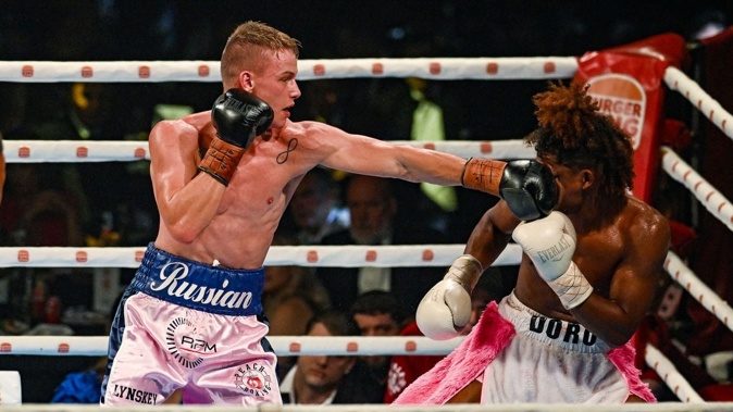 Andrei Mikhailovich lands a jab on his way to victory over Edisson Saltarin in Auckland in April.