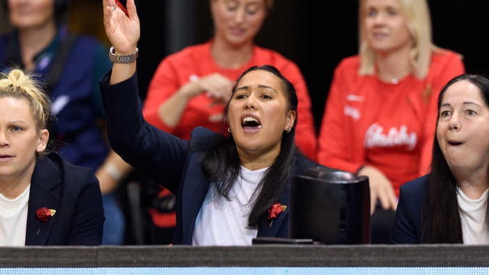Liana Leota as Head Coach of England. Photo / Kai Schwoerer/Getty Images