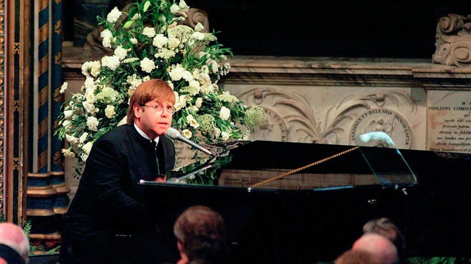 Sir Elton John sings Candle in the Wind at the funeral of Diana, Princess of Wales at Westminster Abbey on September 6, 1997. Photo / Getty Images