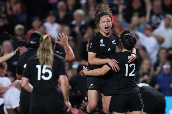 Ruby Tui of New Zealand celebrates winning the Rugby World Cup 2021 Final match between New Zealand and England at Eden Park on November 12, 2022, in Auckland, New Zealand. (Photo by Phil Walter/Getty Images)