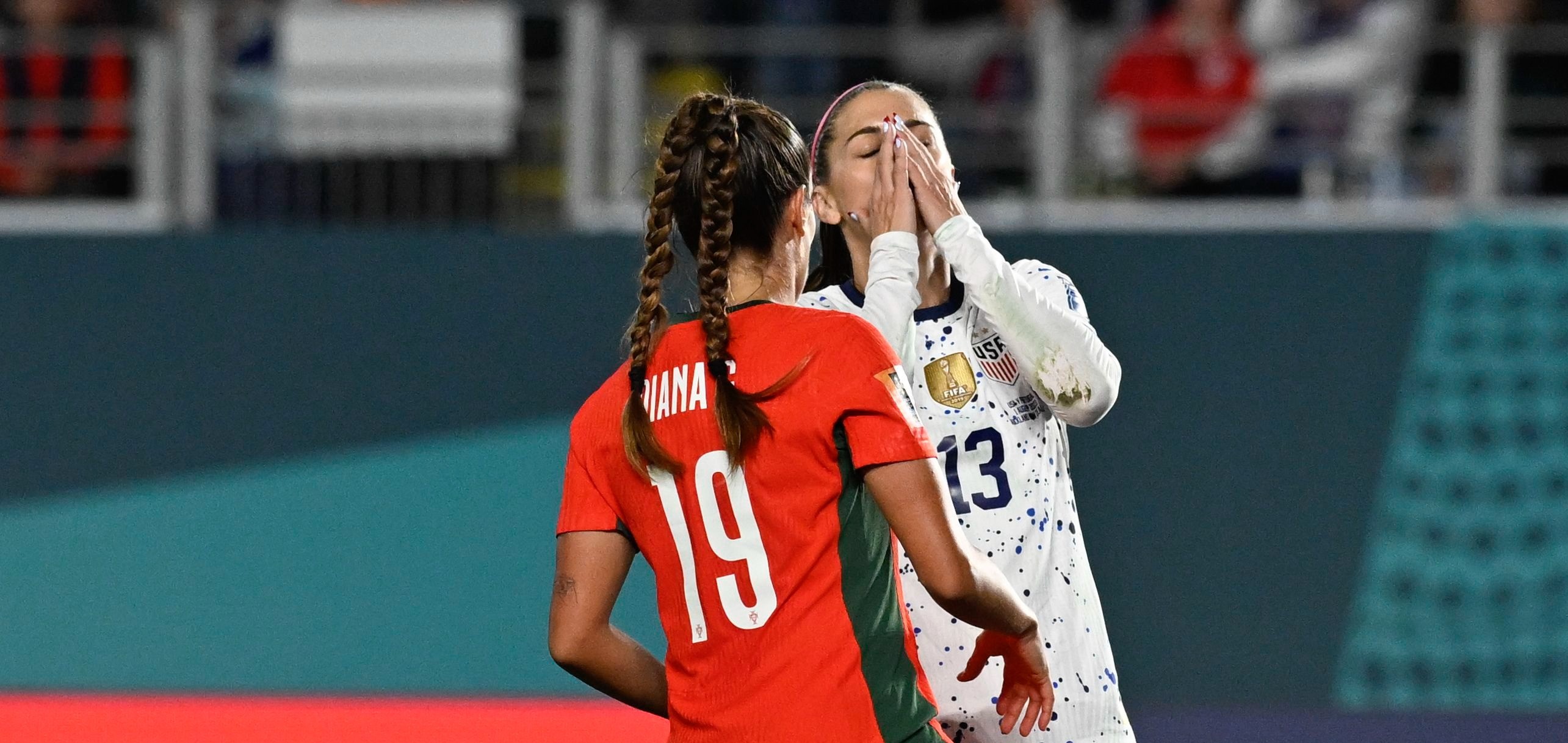 An alarm went off during the game between the United States and Portugal at Eden Park. Photo / AP