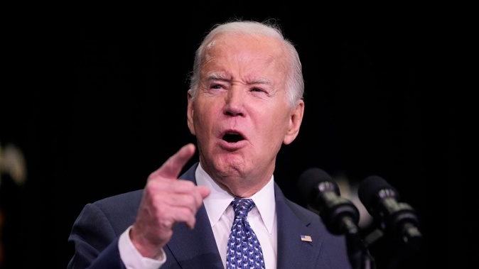 President Joe Biden speaks to the House Democratic Caucus Issues Conference. Photo / AP