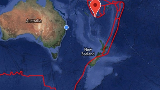 The region at risk of a possible tsunami after a magnitude 7.7 quake hit near the Loyalty Islands this afternoon. Image / Google