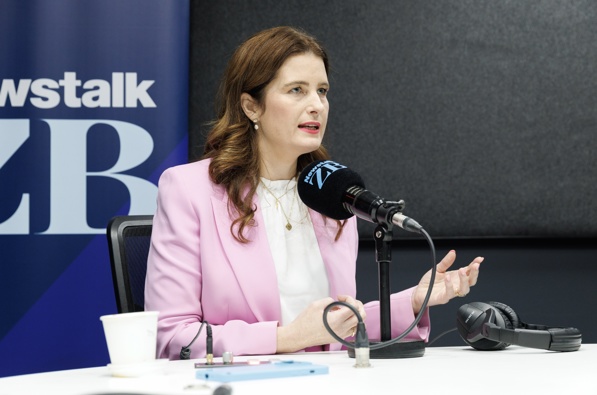 Finance Minister Nicola Willis in studio with Nick Mills. Photo / Mark Mitchell
