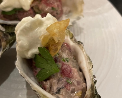 Tartare Of Beef And Local Oysters With Horseradish Mayonnaise. Photo / Tony Astle