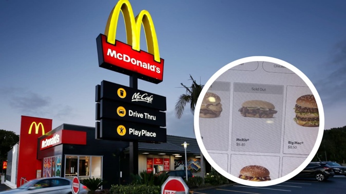 Diners noticed McDonald's self-service kiosks displaying the McRib on the menu as "sold out". Photo / Reddit, File