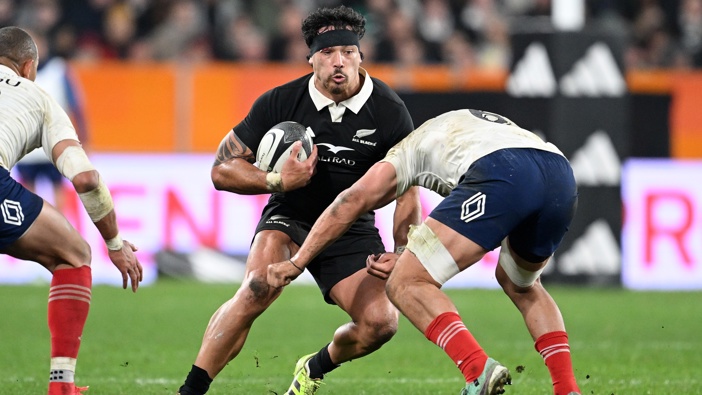 Billy Proctor of New Zealand in action during the International Test match between New Zealand All Blacks and France at Forsyth Barr Stadium on July 05, 2025 in Dunedin, New Zealand. (Photo by Joe Allison/Getty Images)