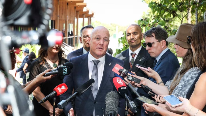 Prime Minister Christopher Luxon speakingto media at the Treaty Grounds ahead of Waitangi Day Northern Advocate photograph by Michael Cunningham 05 February 2024