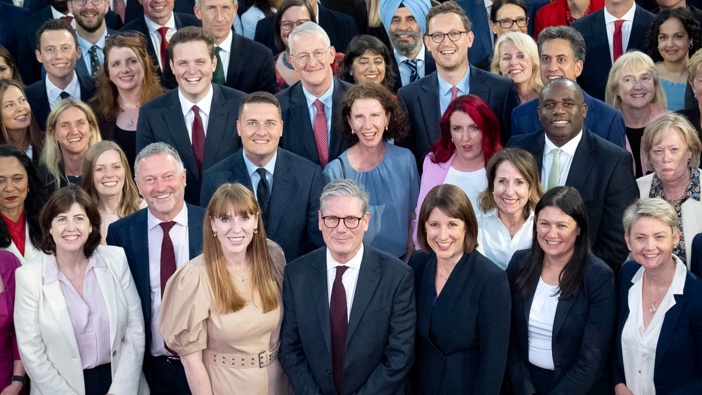 Prime Minister Sir Keir Starmer (centre front) stands with Labour Party MPs, whom won seats in the 2024 General Election, at Church House in Westminster, central London. Picture date: Monday July 8, 2024. (Photo by Stefan Rousseau/PA Images via Getty Images)