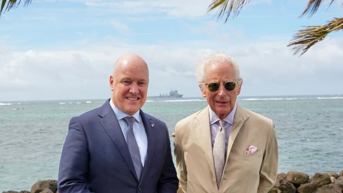 Prime Minister Christopher Luxon with King Charles III during the Commonwealth Heads of Government Meeting in Samoa.