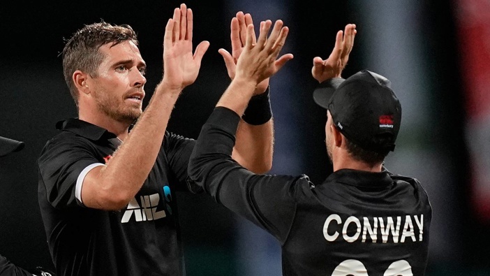 New Zealand's Tim Southee celebrates a wicket. (Photo / AP)