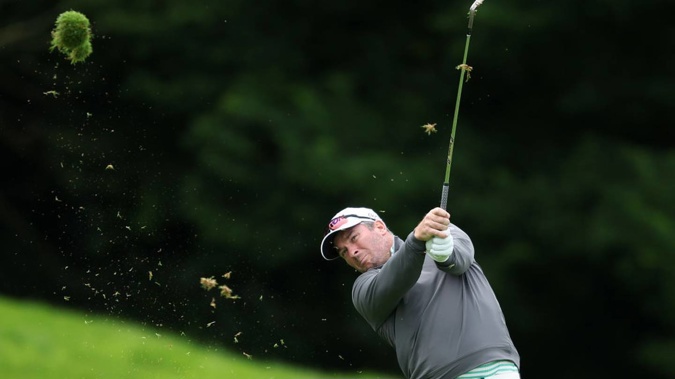 Ryan Fox plays his second shot to the 18th hole during day four of the Irish Open at Mount Juliet Estate. Photo / Getty