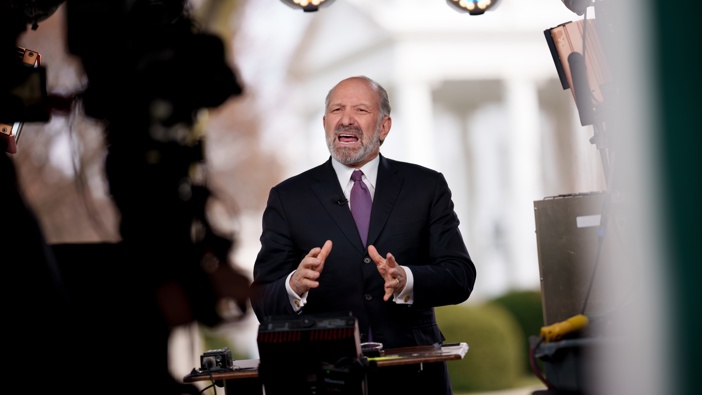U.S. Commerce Secretary Howard Lutnick does a television interview on the North Lawn of the White House on March 14, 2025 in Washington, DC. (Photo by Andrew Harnik/Getty Images)