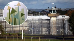 The prison unit housing New Zealand’s most notorious and dangerous criminals, including mosque terrorist Brenton Tarrant, is getting a fresh paint job with colourful designs and shapes in a bid to lift its “oppressive” surroundings. Composite image / NZME, inset supplied