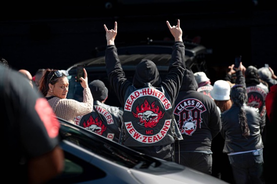 Head Hunter gangsters set off on their mass ride for the tangi of William Hines. Photo / Hayden Woodward
