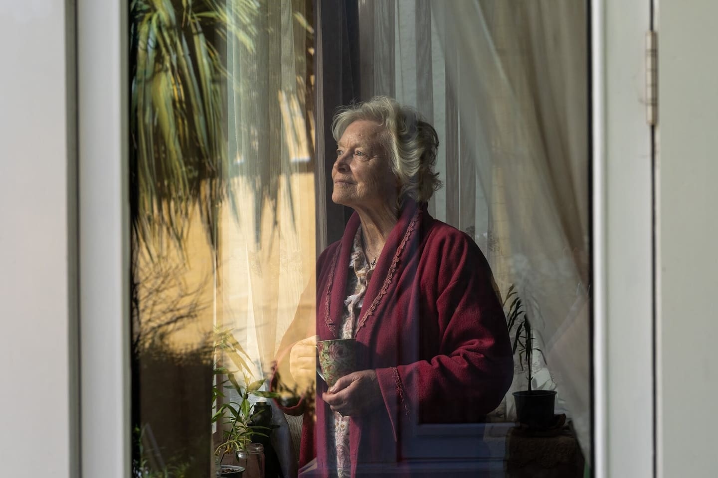 Lisa Harrow as Huia in Caterpillar (2026), who hides her dementia diagnosis from the family.
