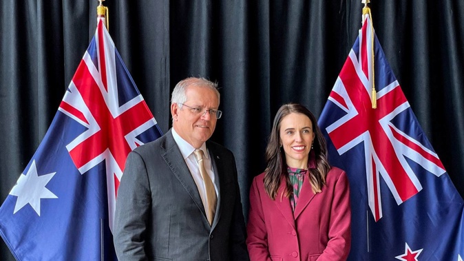 Scott Morrison and Jacinda Ardern at their talks in Queenstown. (Photo / Derek Cheng)