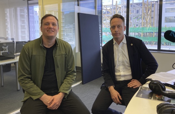 Everybody Eats Restaurant Manager Jack Rainey and Lowe & Co Managing Director Craig Lowe. Image / Newstalk ZB