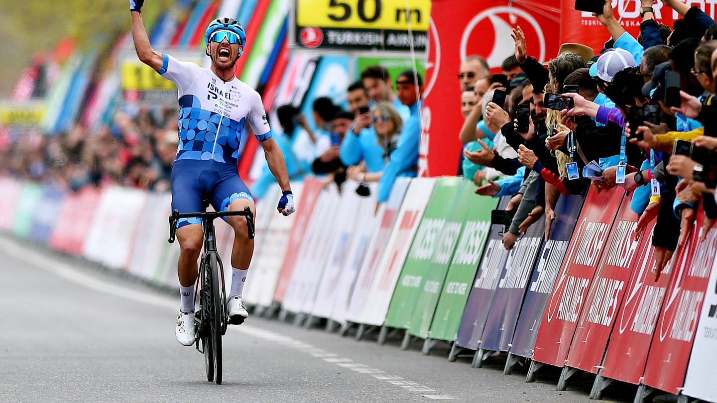 Patrick Bevin celebrates stage success. Photo / Getty