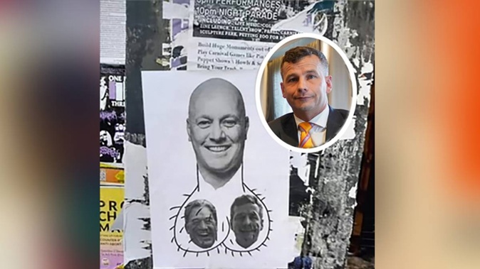 Wellington City Councillor Teri O’Neill has defended her decision to post flyers featuring Prime Minister Christopher Luxon and his two deputies inside the image of a penis around Wellington City.