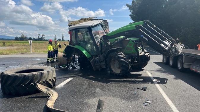 The tractor involved in Thursday's crash with a truck on State Highway 50 between Ongaonga and Tikokino.