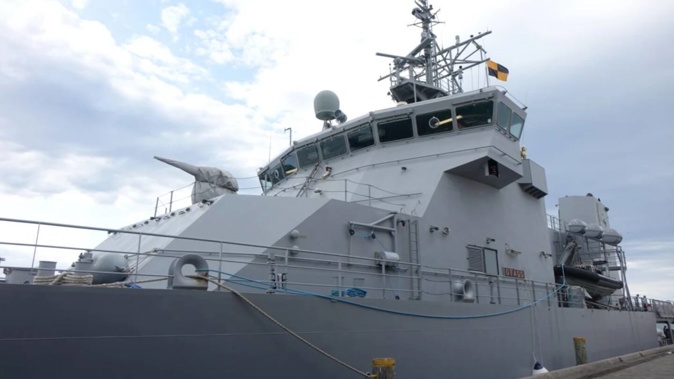 The HMNZS Otago has been parked at Devonport Naval base since 2022. Photo / RNZ, Ian Telfer