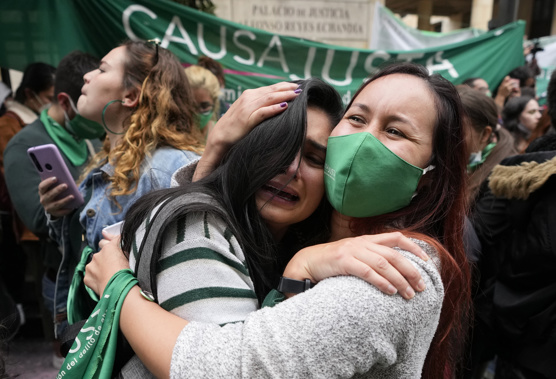 Abortion-rights activists celebrate after the Constitutional Court approved the decriminalization of abortion, lifting all limitations on the procedure until the 24th week of pregnancy, in Bogota, Colombia. (Photo / AP)