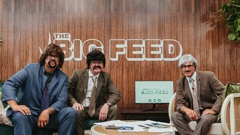 Co-hosts Dave Letele (left), Wayne Langford and Matt Chisholm channel old school telethon vibes for the Big Feed.