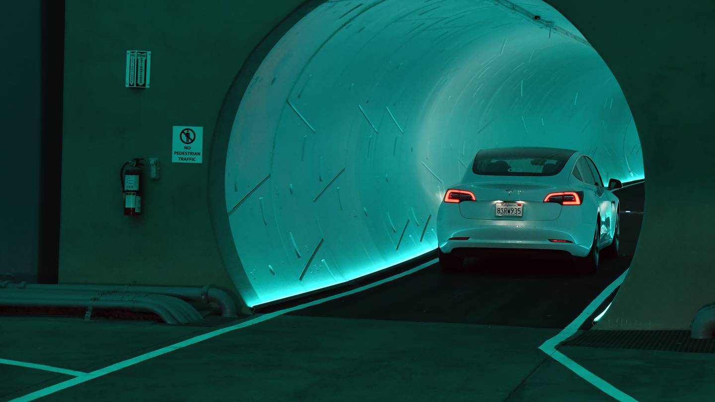 A Tesla car drives through a tunnel in the Central Station during a media preview of the Las Vegas Convention Center Loop in Las Vegas, Photo / Getty Images