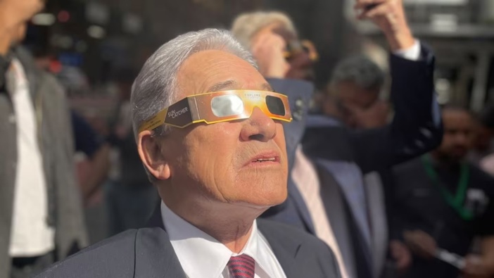 Winston Peters watching the eclipse in New York. Photo / Winston Peters