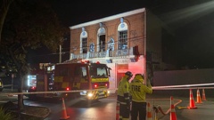 Emergency Services at the scene of a fire at the Old Wellington Boys’ Institute on Tasman St, Wellington. (Photo / Ethan Manera)