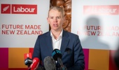 Chris Hipkins, Leader of the Opposition, media stand up at Labour's away caucus, Auckland, New Zealand on January 21 2026.