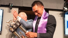 Southland shearer Leon Samuels marvels at becoming the first South Island shearer to win the Golden Shears open shearing final since 1989. Photo / Pete Nikolaison