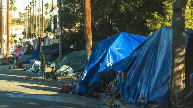 A homeless encampment in West Hollywood. Photo / Getty Images