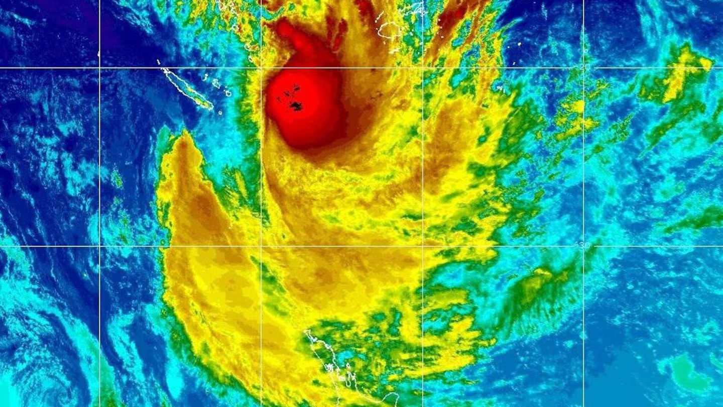 A satellite image showing Tropical Cyclone Tam on its way towards New Zealand in April 2025.