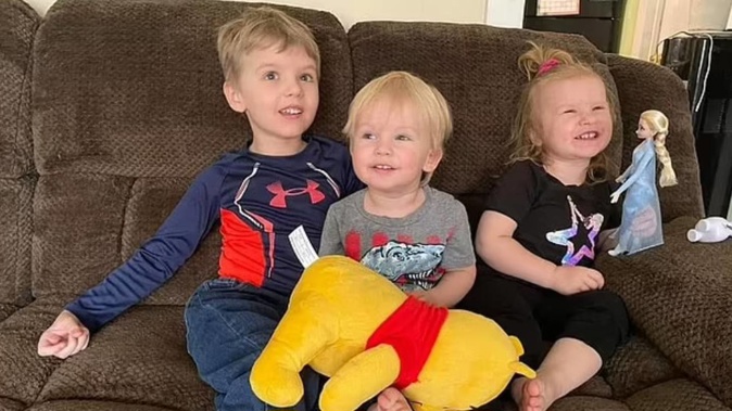 Bryant, five, Cassidy, three, and Gideon two, centre, died by drowning. Photo / via Facebook