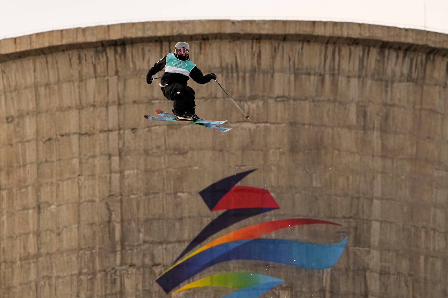 Finn Bilous of New Zealand competes during the men's freestyle skiing big air qualification round. (Photo / AP)