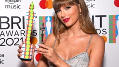 Taylor Swift with the Global Icon award during The BRIT Awards 2021. Photo / Getty Images