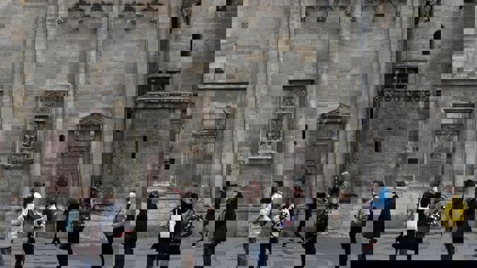 People line up for vaccination in front of St Stephen's Cathedral in Vienna, Austria on Friday, November 19. (Photo / AP)
