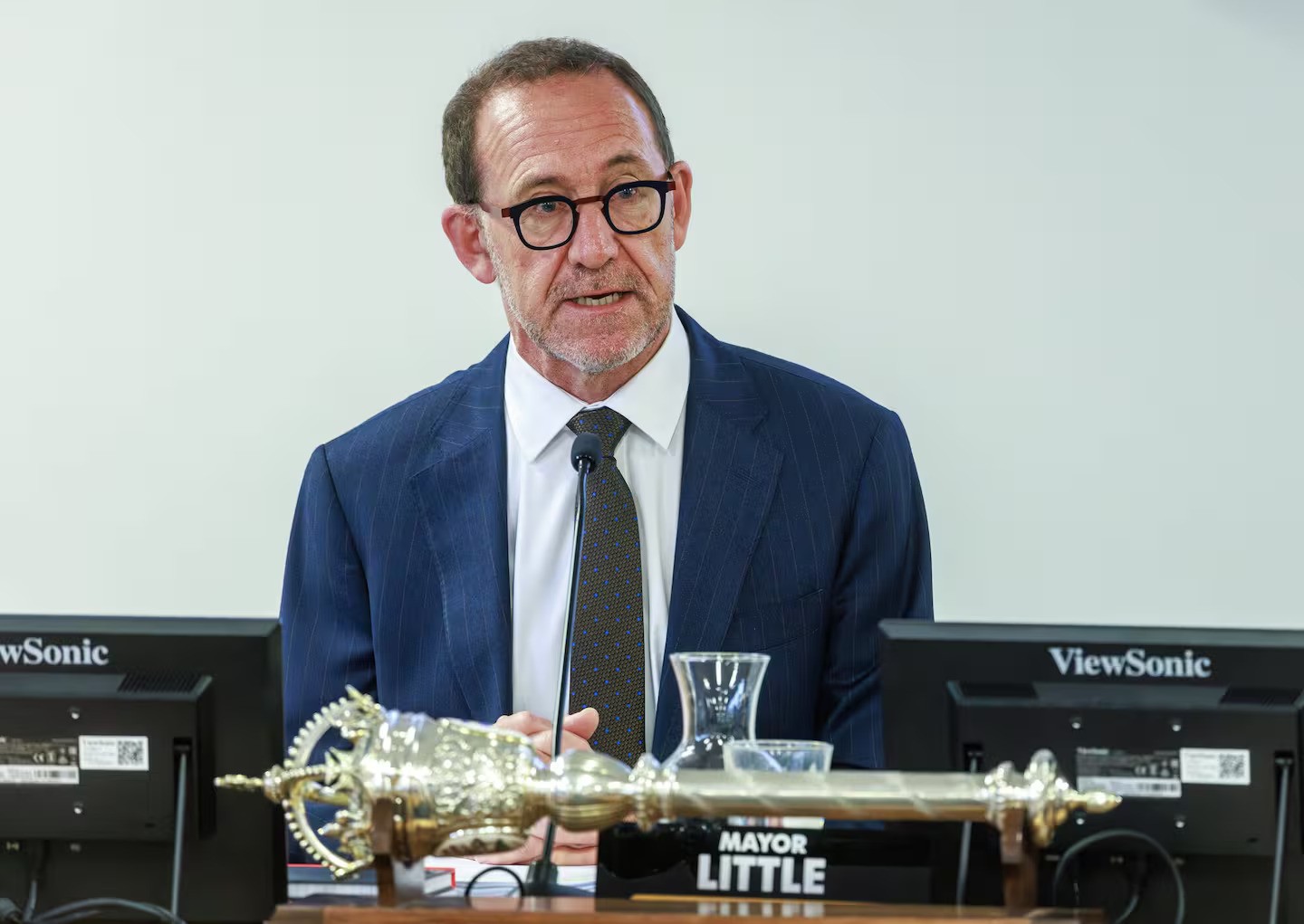 Wellington Mayor Andrew Little presiding over Wellington City Council's first meeting of the term. Photo / Mark Mitchell