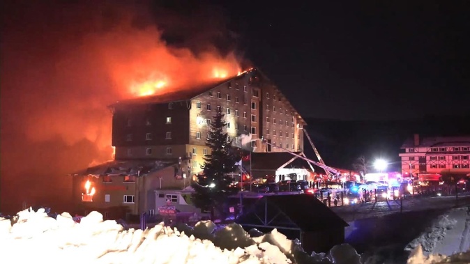 A fire tore through the 11-storey hotel in Bolu's Kartalkaya ski resort, killing 66. Photo / via AFP