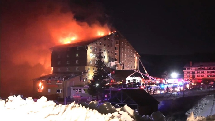 A fire tore through the 11-storey hotel in Bolu's Kartalkaya ski resort, killing 66. Photo / via AFP