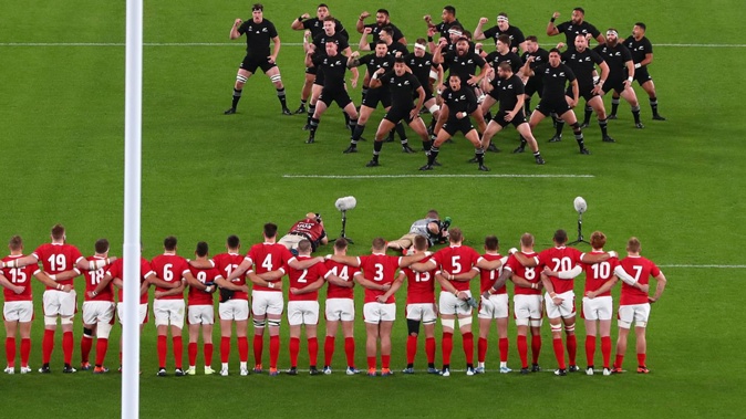 The All Blacks perform the haka ahead of a clash against Wales at the 2019 World Cup. (Photo / Getty)