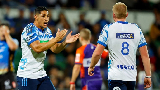 Roger Tuivasa-Sheck and Anton Segner of the Blues during their clash against the Western Force. (Photo / Getty)