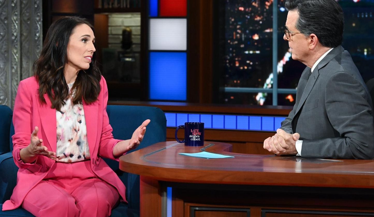 Jacinda Ardern on The Late Show With Stephen Colbert. (Photo / NZ Herald)