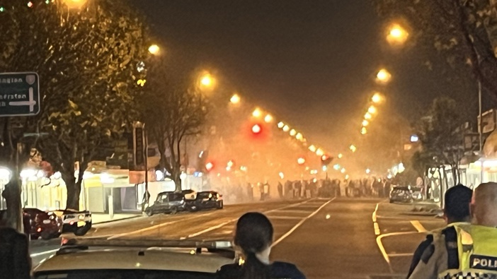 Police were pelted with rocks and bottles, injuring two officers, during an "anti-social" boy racer event in Levin on the weekend. Photo / NZPolice